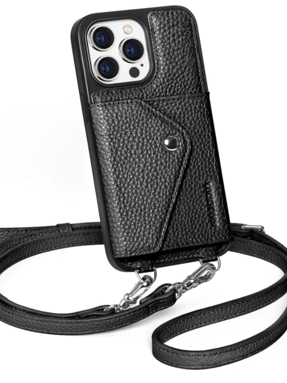 Crossbody Wallet Case for iPhone 14 Pro Max- Pebble Black